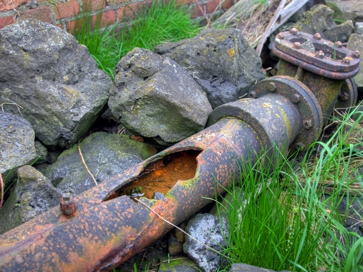 old broken cast iron water line 