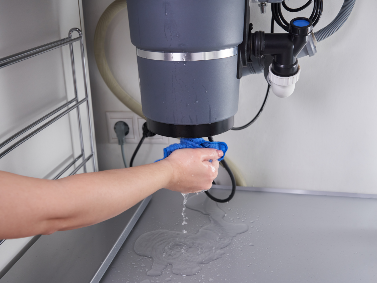 Homeowner dealing with leaking garbage disposal