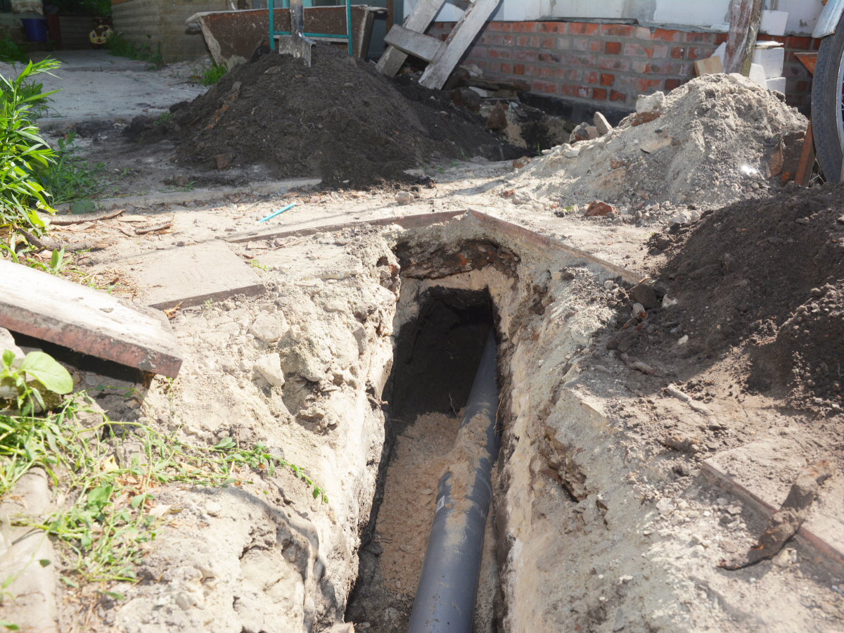 dug up sewer line 
