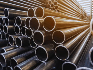 Stacks of galvanized steel pipe