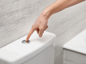 Homeowner flushing toilet